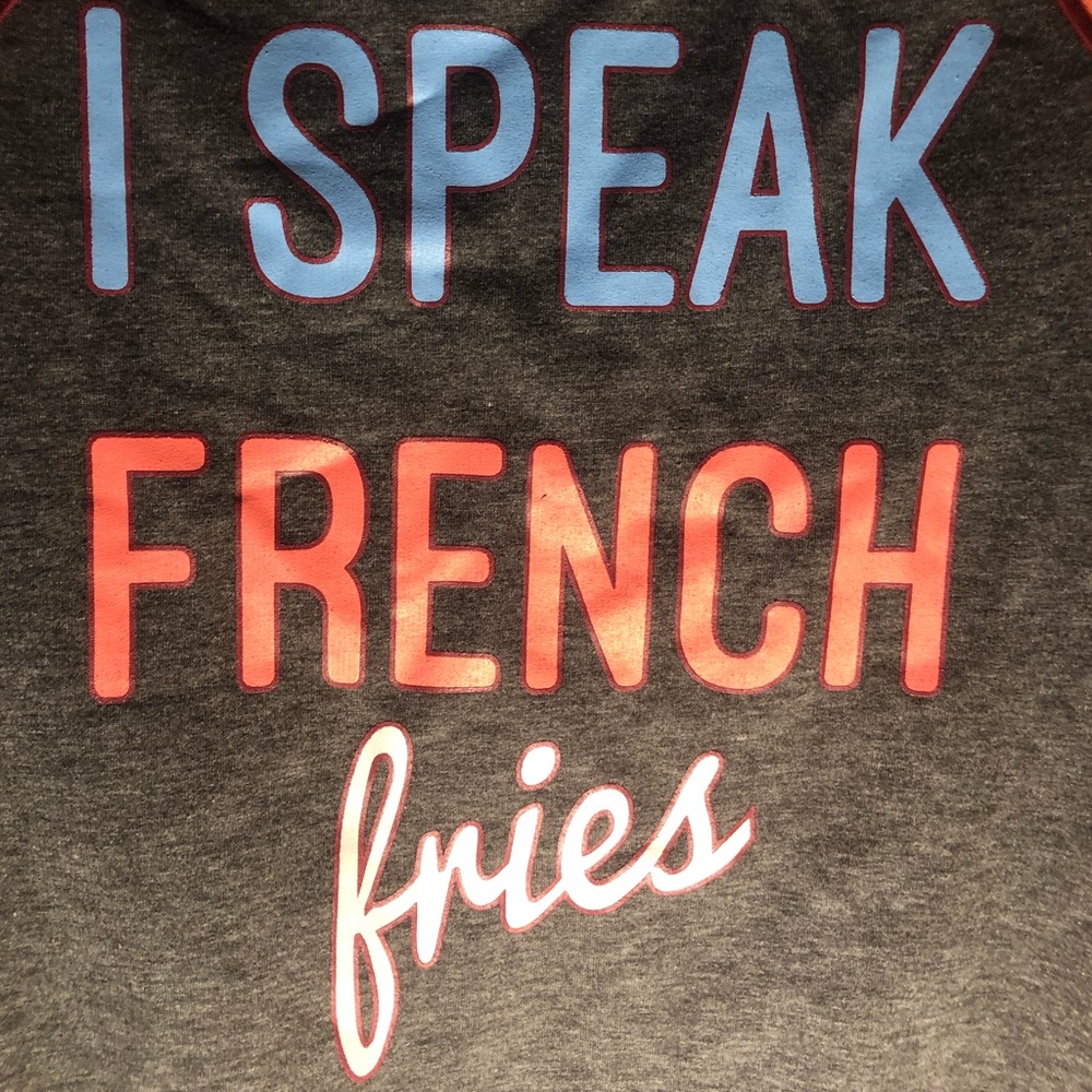NWT! "I Speak French Fries" Pullover Coral